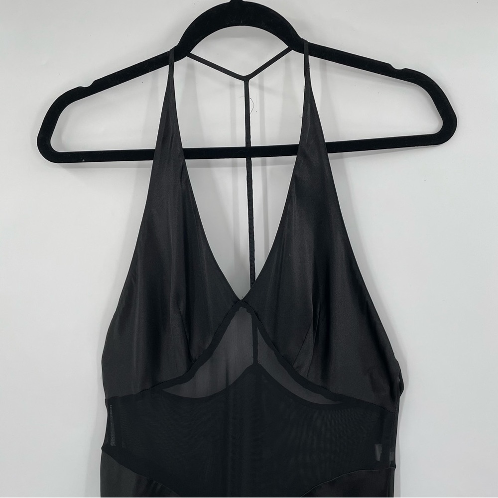 Fredericks of Hollywood Black Satin Maxi Nightgown with Rhinestone Back - Picture 4 of 12